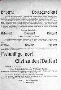 Aufruf der Regierung Hoffmann vom 14. April 1919 zur Bildung von Freiwilligen-Verbänden. (Bayerische Staatsbibliothek, 4 H.un.app. 219 t-1/145)