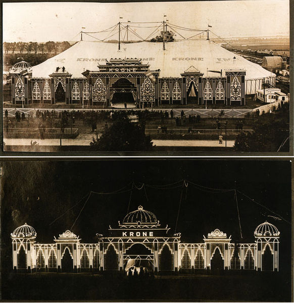 Datei:Krone Circusfassade Tag Nacht 1931.jpg