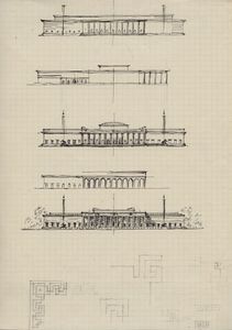 Skizzen von Paul Ludwig Troost für den Neubau eines Kunstausstellungsgebäudes, 1932. (Haus der Kunst, Historisches Archiv)