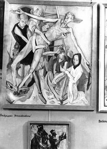 Max Beckmanns Gemälde "Kreuzabnahme", Raum 1 im Obergeschoß, Juli 1937. Foto: Georg Schödl. (Stadtarchiv München, DE-1992-FS-NS-01075)