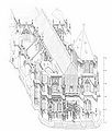 Rekonstruktion des Domes um 1460. Isometrische Zeichnung von Katarina Papajanni. (Abb. aus: Achim Hubel/Manfred Schuller, Der Dom zu Regensburg. Tafeln, Regensburg 2010, Tafel 29)