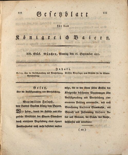 Datei:Titelseite Gesetz Ansaessigmachung Verehelichung 1825.jpg