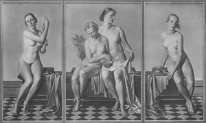 "Die vier Elemente" von Adolf Ziegler (1892-1959). Ausgestellt bei der Großen Deutschen Kunstausstellung 1937. Foto: Heinrich Hoffmann, 1937. (Bayerische Staatsbibliothek, Bildarchiv hoff-70484)
