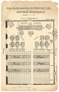Skizze des Sitzungssaales in der Infanterieschule. (Staatsarchiv München, STAANW 3099)
