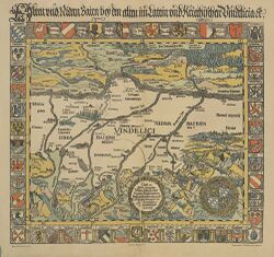 Die älteste eigenständige Übersichtskarte von Ober- und Niederbayern schuf der bayerische Geschichtsschreiber Johannes Aventinus 1523. Hier treten die Flüsse als dominierende Gliederungselemente des Landes hervor. (Bayerische Staatsbibliothek, Mapp. XI,24 xbb)