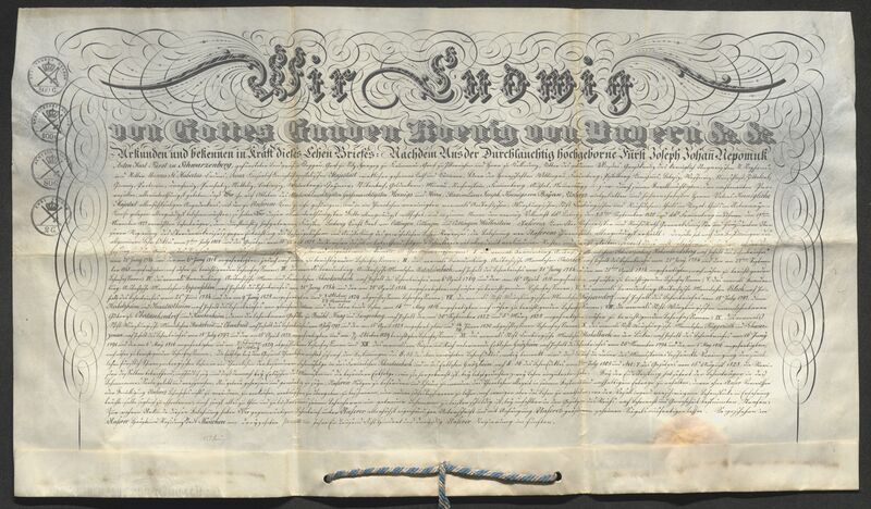Datei:Belehnungsurkunde LudwigI JosephII Schwarzenberg1830.jpg