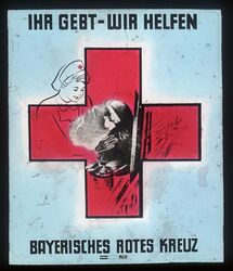 Ihr Gebt – wir helfen. Kino-Reklame des Bayerischen Roten Kreuzes (BRK) um 1950. (Bayerische Staatsbibliothek, Bildarchiv hoff-62198)