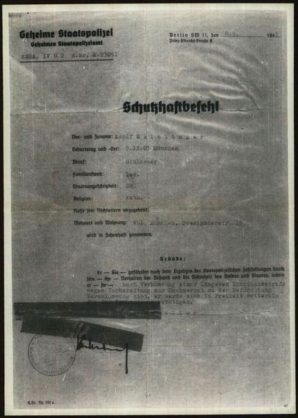 Datei:Adi Maislinger Schutzhaftbefehl 1942.jpg