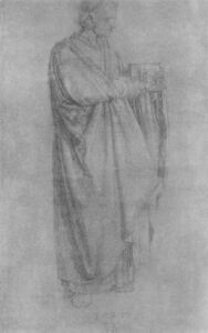 Die Johannes-Zeichnung von 1525 antizipiert die gemalte Ausführung weitgehend. (Winkler, Zeichnungen 4, Nr. 873)