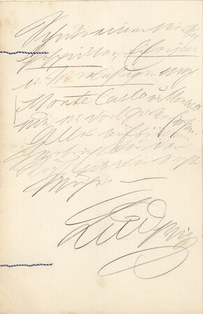 Kammerbefehl König Ludwigs II. von 1885/86, in welchem er anordnete, einen "Verlässigen" nach Monaco und Monte Carlo zu entsenden, um dort Geld aufzutreiben. (Bayerisches Hauptstaatsarchiv, Geheimes Hausarchiv, Ministerium des Königlichen Hauses 193)