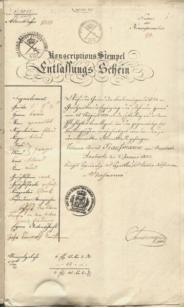 Datei:Militär Entlassschein 1835.jpg