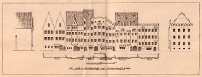 Die Häuser im Tal zwischen Sparkassenstraße und Maderbräugasse in München. (aus: Steinlein, Gustav: Die Baukunst Alt-Münchens, München ca. 1917, Tafel III)