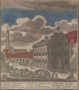 Klosterkirche der Reichsabtei St. Ulrich und Afra in Augsburg. Stahlstich von Johann Michael Probst (1757-1809), 1779. (Bayerische Staatsbibliothek, Bildarchiv, port-000033)