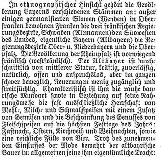 Ethnographische Beschreibung des Altbayern in Meyers Konservationslexikon von 1888.