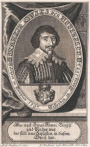 Martin Opitz (1597-1639), Dichter aus Schlesien. Kupferstich von Gottfried Böhmer (1702 - 1758), 1740. (Österreichische Nationalbibliothek, PORT_00091295_02)
