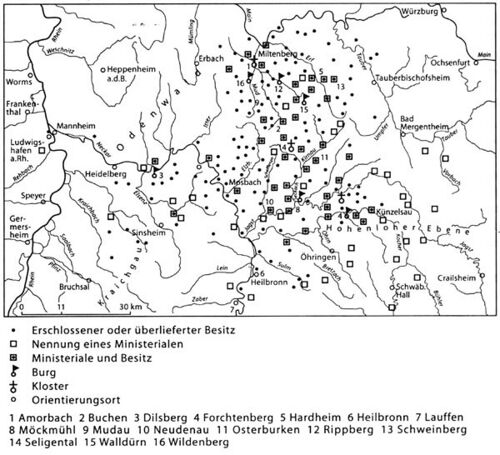 Herrschaftsgebiet der Herren und Grafen von Dürn. (Abb. aus: Neumaier, Die Herren von Dürn, 652