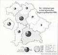 "Gottgläubige" (Konfessions- aber nicht Glaubenslose) in den bayerischen Regierungsbezirken 1939. (© Bayerisches Landesamt für Statistik und Datenverarbeitung, München 1939)