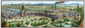 Bayerische Landesausstellung von 1896. Ansicht des Ausstellungsgeländes in Nürnberg. (Bayerische Staatsbibliothek port-009745)