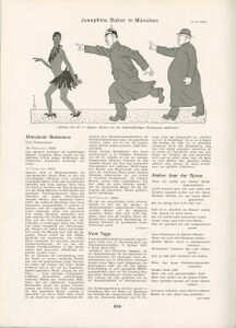 Karikatur "Josephine Baker in München" von Thomas Theodor Heine (1867-1948) im Simplicissimus, Heft 49, vom 4.3.1929, S. 634. (Bayerische Staatsbibliothek, Bildarchiv port-010501)