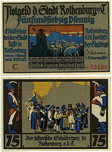 Notgeld über 75 Pfennig, ausgegeben von der Stadt Rothenburg ob der Tauber im Jahr 1921. (bavarikon) (HVB Stiftung Geldscheinsammlung - Inventarnummer: DE-BY-91541-V1213h-3)