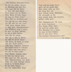 "Der fromme Schweppermann". Gedicht über die Figur des vermeintlichen Feldherrn Ludwigs des Bayern, von Theodor Oelkers (1816-1869). (aus: Josef Weber/Franz Xaver Rambold, Die Schlacht bei Mühldorf. Festschrift, Mühldorf 1922, 79f.)