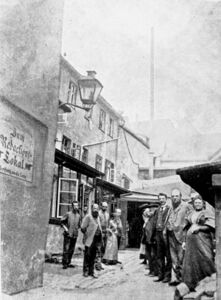 Das von 1876 bis 1908 genutzte Druckereigebäude in der Waizenstraße in Nürnberg. (Abb. aus: Gärtner, Mit uns zieht eine neue Zeit, nach S. 368)