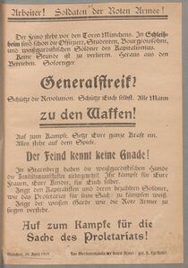 Call for a general strike and defence against the "White Guard dogs", issued on 29 April 1919 by the High Command of the Red Army (signed Rudof Egelhofer). (bavarikon) (Bayerische Staatsbibliothek - Bavarian State Library, 4 H.un.app. 219 t)