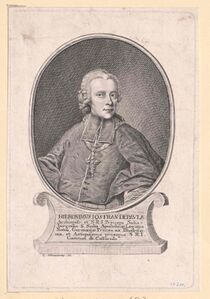 Hieronymus Graf Colloredo (1732-1812) wurde 1772 Fürsterzbischof von Salzburg. 1800 floh er vor den anrückenden Franzosen und ließ sich anschließend in Wien nieder. Er verzichtete 1803 auf seine weltlichen Herrschaftsrechte und die Ausübung seines geistlichen Amtes. Nominell war er aber bis 1812 Erzbischof von Salzburg. Kupferstich von Carl Schneeweis (1745-1826). (Österreichische Nationalbibliothek, PORT_00079963_01 POR MAG)