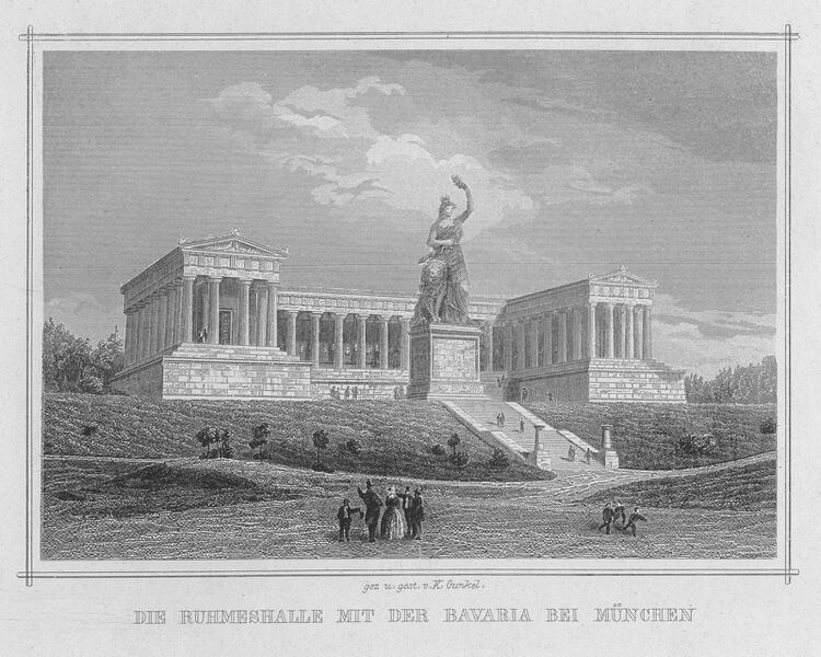 Datei:Ruhmeshalle Theresienhoehe Stahlstich 1850.jpg