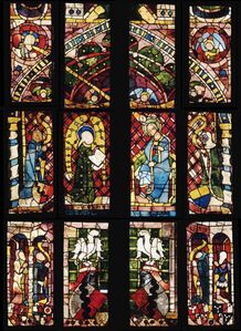 Verkündigung an Maria. Nürnberg, St. Sebald, Behaim-Fenster (Ausschnitt). Nürnberg, um 1380. (Corpus Vitrearum Freiburg i. Br., R. Tonojan)