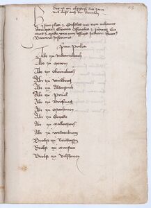 Erste Seite der Landtafel für das Herzogtum Niederbayern-Straubing, vor 1425. (Bayerisches Hauptstaatsarchiv, Neuburger Kopialbücher 1, fol. 23)