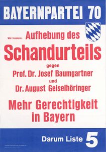 "Bayernpartei 70". Wahlplakat der Bayernpartei (BP) zur Landtagswahl 1970. (Bayerisches Hauptstaatsarchiv, Plakatslg., 26275)
