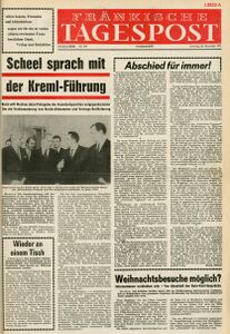 Mit der Ausgabe vom 30. November 1971 stellte die "Tagespost" nach rund 100 Jahren ihr Erscheinen ein. (Bayerische Staatsbibliothek, 2 Eph.pol. 91 f-1971,11)