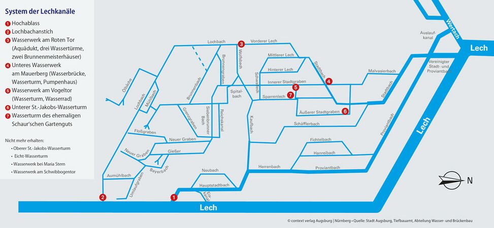Schemakarte des Systems der Lechkanäle. (context verlag Augsburg/Nürnberg)