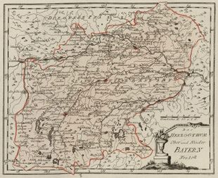 Karte des Herzogtums Ober- und Niederbayern, aus: Franz J. J. von Reilly, Schauplatz der Fünf Theile der Welt, Wien 1791. (Bayerische Staatsbibliothek, 4 Mapp. 90 m-2,1)