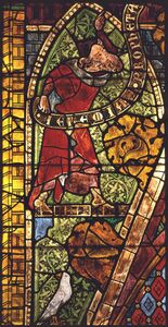 Prophet aus dem Thron-Salomonis-Fenster im Augsburger Dom. Augsburg, um 1330/40. (Corpus Vitrearum Freiburg i. Br., R. Wohlrabe)