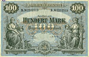 Banknote der Bayerischen Notenbank über 100 Mark, 1900. (Bayerisches Wirtschaftsarchiv, N12, 563)