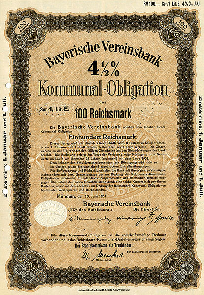 Datei:Kommunalobligation Bayerische Vereinsbank.jpg