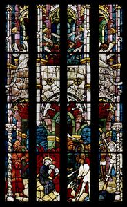 Züchtigung und Versuchung des Hl. Veit. Iphofen, Pfarrkirche, Veitsfenster. Würzburg, um 1425/30. (Corpus Vitrearum Freiburg i. Br., R. Harling)
