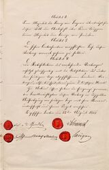 Unterschriftsseite (S. 3) des Bündnisvertrages zwischen Bayern und Preußen, durch König Ludwig II. von Bayern (1845-1886) und König Wilhelm I. von Preußen (1797-1888) vom 22. August 1866.(Bayerisches Hauptstaatsarchiv, Bayern Urkunden 3621 lizenziert durch PDM 1.0 via bavarikon)