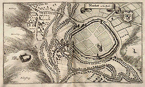 Stadtansicht von Neustadt an der Aisch von 1648. Abb. aus: Matthäus Merian u. Martin Zeiller, Topographia Franconiae, Frankfurtz 1648, n. (Staats- und Stadtbibliothek Augsburg, 4 K-K 117)