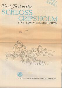 Reprint des Titelblatts der 1960 im Rowohlt Verlag erschienenen Ausgabe von Kurt Tucholskys (1890-1935) Roman "Schloss Gripsholm" (1931). Der Roman wurde im für diese Gattung ungewöhnlichen Rotationsdruckverfahren, in dem normalerweise nur Zeitungen gedruckt werden, produziert. Durch das Zeitungsformat war der Druck relativ kostengünstig. (Rowohlt Verlag)