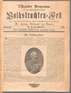 Trachtenbewegung. Offizielles Programm für das Historisch-Bayerische Volkstrachten-Fest, Oktoberfest September 1895. (Bayerische Staatsbibliothek, 2 Bavar. 685 h)