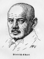 Dietrich Eckart (1868-1923) (Repr. Druck nach einem Holzschnitt 1938, Bayerische Staatsbibliothek, Bildarchiv port-003539)