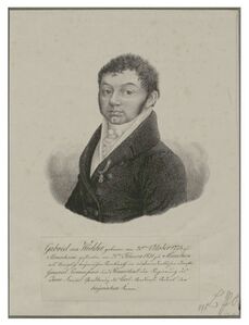 Porträt des aus einer pfälzischen Beamtenfamilie stammenden Lokalkommissars Gabriel Bernhard von Widder (1774-1831). Er war zuvor Landrichter von (Markt) Schwaben und seit 1803 mit der Aufhebung des Franziskanerklosters Wasserburg, der Augustinereremitenklosters Ramsau und das Benediktinerkloster Rott am Inn betraut. Lithographie, um 1831. (Stadtarchiv München, DE-1992-HV-BS-A-27-50)