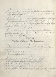 Titel VI der bayerischen Verfassung von 1818. (Bayerisches Hauptstaatsarchiv, Landtag 10295, lizenziert durch CC BY-SA 4.0) (Bavarikon)