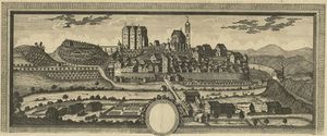 Schloss und Stadt Scheer. Kupferstich um 1790. (Württembergische Landesbibliothek Schef.fol.6855 lizensiert durch CC BY-SA 3.0)