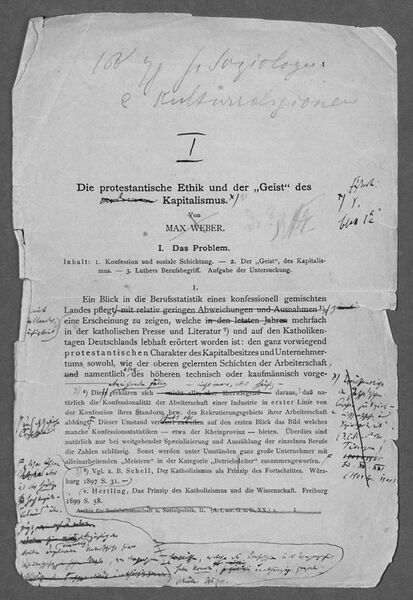 Datei:Korrekturfahne Protestantische Ethik 1919.jpg