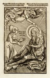 Darstellung der Lepra im 1517 erschienenen "Feldbuch der Wundarzney" von Hans von Gersdorff (ca. 1455-1529). Die Seuche wurde auch im Hinblick auf den Verlust der bürgerlichen Existenz von Erkrankten als Prüfung Gottes verstanden, die es mit Würde zu ertragen galt. (Bayerische Staatsbibliothek, Res/2 Alch. 16#Beibd.1)