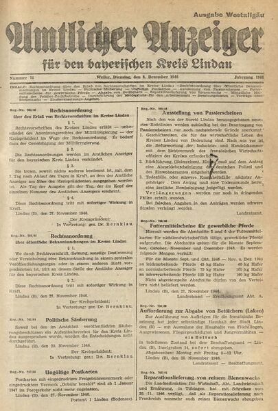Datei:Titelseite Amtlicher-Anzeiger Kreis Lindau 3.12.1946.jpg